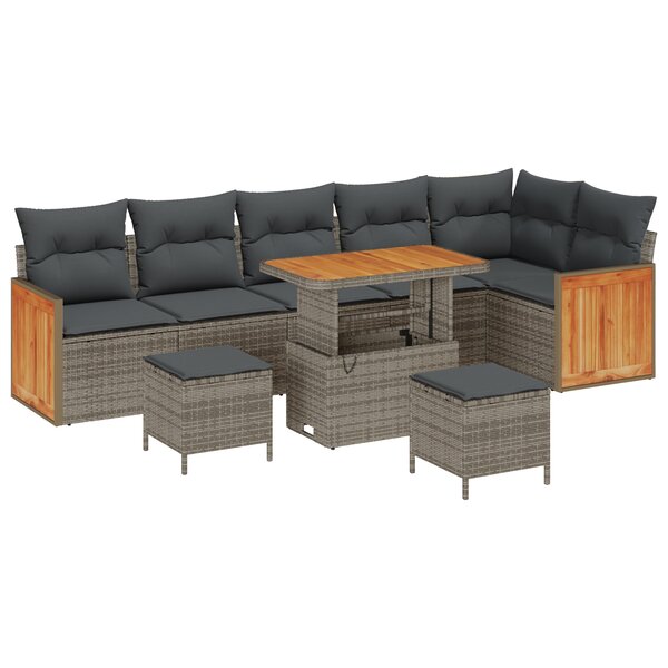 Ensemble de 9 pièces de canapés de jardin avec coussins gris en poly rattan et acacia