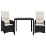 vidaXL Ensemble de bistro de jardin 3 Pièces coussins noir poly rotin