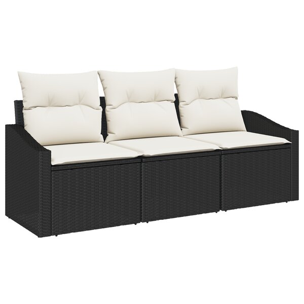 vidaXL Ensemble de salle à manger de jardin 3 pièces avec coussins en poly rattan noir