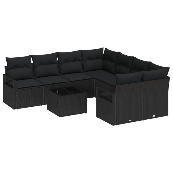 Ensemble de Canapé de Jardin 9 pièces vidaXL avec coussins Noir Poly Rattan