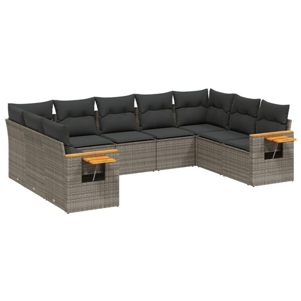 vidaXL Salon de jardin 9 Pièces avec coussins gris résine tressée