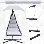 Bain de soleil transat suspendu avec pare-soleil et matelas design contemporain 190L x 115l x 190H cm acier polyester gris noir
