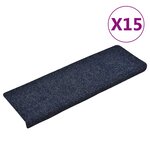 vidaXL Tapis d'escalier 15 Pièces Tissu aiguilleté 65x21x4 cm Bleu
