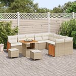 Ensemble de canapés de jardin de 12 pièces avec coussins Beige Rotin synthétique Acacia
