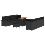 vidaXL Ensemble de Canapés de Jardin 11 Pièces avec Coussins en Poly Rattan Noir