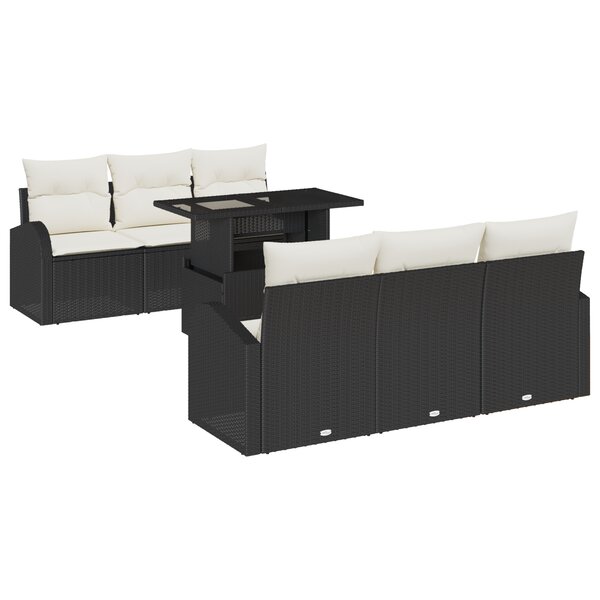 Ensemble de 7 Pièces de Canapés de Jardin avec Coussins en Rattan Poly Noir