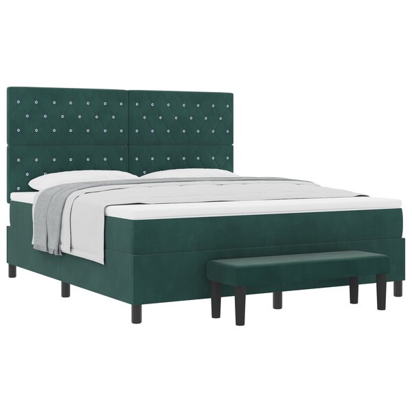 vidaXL Lit à ressorts avec matelas & banc vert foncé 180x200 cm en velours
