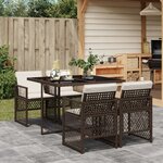 vidaXL Ensemble à manger de jardin 5 Pièces et coussins marron poly rotin