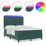 Lit Box Spring vidaXL avec Matelas et Éclairage LED Vert Foncé 140x200 cm Velours