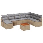 Ensemble de Canapés de Jardin 9 Pièces avec Coussins Beige Poly Rattan Acacia