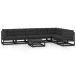 Salon de jardin meuble d'extérieur ensemble de mobilier 8 pièces avec coussins noir bois de pin massif 02_0017646