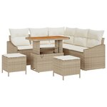 Set de Canapé de Jardin 8 Pièces avec Coussins Beige Poly Rotin Acacia