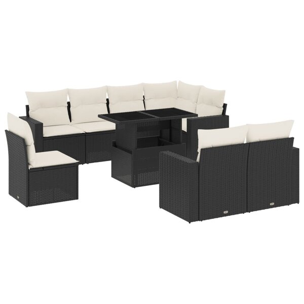 vidaXL Salon de jardin 9 Pièces avec coussins noir résine tressée