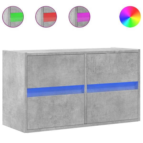 vidaXL Meuble TV mural avec lumières LED gris béton 80x31x45 cm