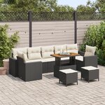 Ensemble de 10 Pièces de Canapés de Jardin avec Coussins en Rotin Poly Noir Acacia