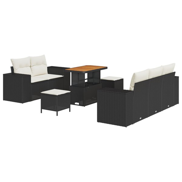Ensemble de Canapé de Jardin 8 Pièces avec Coussins Noir Rattan Acacia