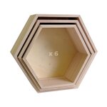 6 blocs de 3 étagères hexagone en bois 24-30 cm
