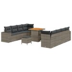 vidaXL Ensemble de Canapés de Jardin 11 Pièces avec Coussins Gris Poly Rattan Acacia