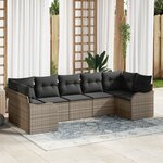 Ensemble de canapé de jardin 7 pièces avec coussins gris en poly rattan