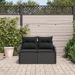 Canapé de jardin 2 places vidaXL avec rangement et coussins en poly rattan noir