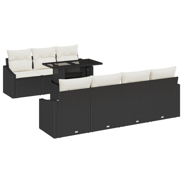 vidaXL Ensemble de canapé de jardin 8 pièces avec coussins Noir Poly Rattan