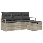 Ensemble de canapé de jardin de 4 pièces avec coussins Gris clair Poly Rotin