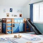 vidaXL Lit mezzanine enfants et rideaux bleu 90x200cm bois pin massif
