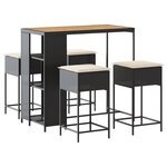 vidaXL Ensemble de bar de jardin 5 Pièces avec coussins noir poly rotin