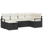 Ensemble de canapé de jardin 6 pièces avec coussins Noir Poly Rattan