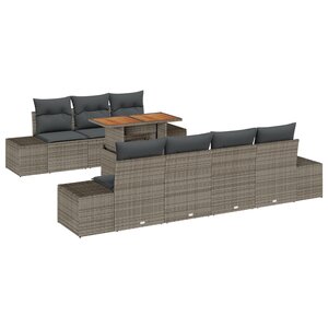 vidaXL Ensemble de Sofa de Jardin de 8 Pièces avec Coussins Gris Rattan Poly
