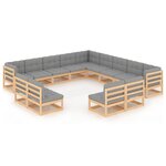 Salon de jardin meuble d'extérieur ensemble de mobilier 13 pièces avec coussins bois de pin massif 02_0015727