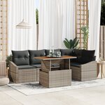 vidaXL Set de repas de jardin 6 pièces avec coussins gris en poly rotin acacia