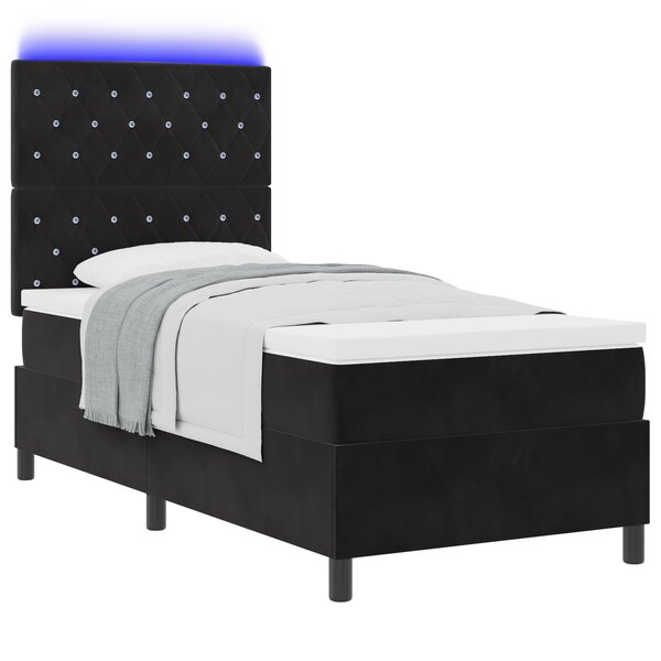 Lit Box Spring vidaXL avec matelas et LED Noir 90x190 cm Velours
