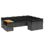 vidaXL Salon de jardin 10 Pièces avec coussins noir résine tressée