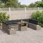 Ensemble de Canapés de Jardin 11 Pièces avec Coussins Gris Rattan Poly