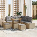 Ensemble de canapé de jardin 8 pièces avec coussins Beige Poly Rattan Acacia