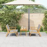 vidaXL Chaises de jardin avec table  ensemble 3 pièces  noir et blanc  bois d'acacia massif