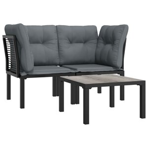 Salon de jardin meuble d'extérieur ensemble de mobilier 3 pièces noir et gris résine tressée 02_0016061