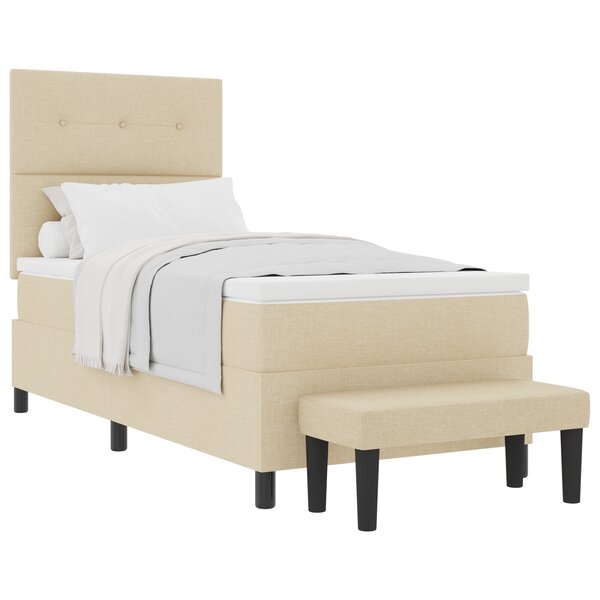 vidaXL Lit à Ressorts avec Matelas & Banc Crème 90x200 cm Tissu