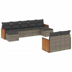 vidaXL Salon de jardin 9 Pièces avec coussins gris résine tressée