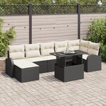 Ensemble de Canapés de Jardin de 8 Pièces avec Coussins Noir Rattan Poly