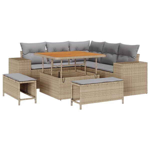 Ensemble de canapé de jardin 8 pièces avec coussins beige en poly rattan
