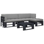 Salon de jardin meuble d'extérieur ensemble de mobilier palette 4 pièces avec coussins pin imprégné de noir 02_0018400