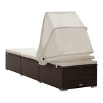 vidaXL Chaise longue avec auvent et coussin résine tressée marron