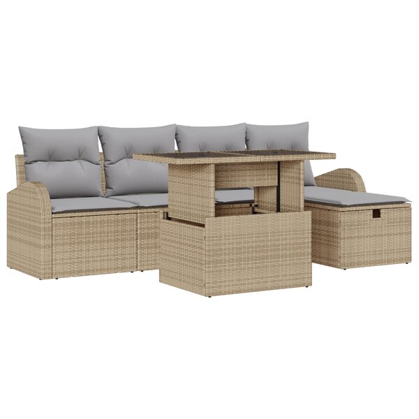 Ensemble de canapés de jardin 6 pièces avec coussins Beige Poly Rotin