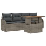 vidaXL Ensemble de Canapés de Jardin de 5 Pièces avec Coussins Gris Rattan Poly Acacia