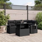 vidaXL Salon de jardin 5 Pièces avec coussins noir résine tressée