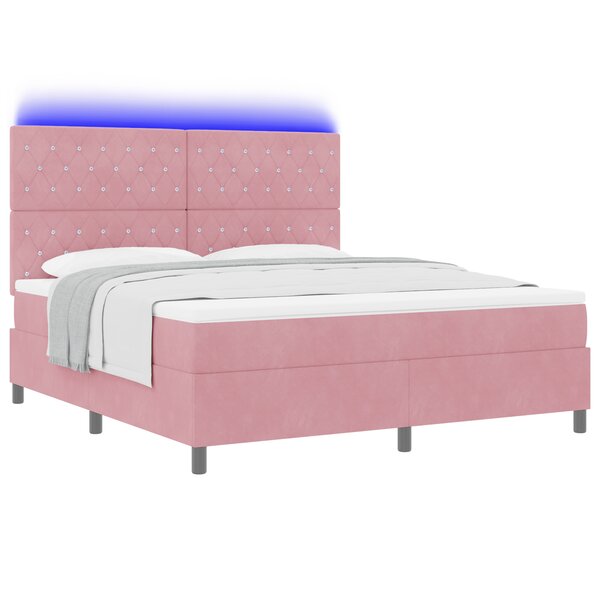 Lit à ressorts avec matelas et LED rose 180x200 cm en velours