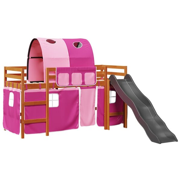 vidaXL Lit mezzanine enfants avec tunnel rose 90x190cm bois pin massif