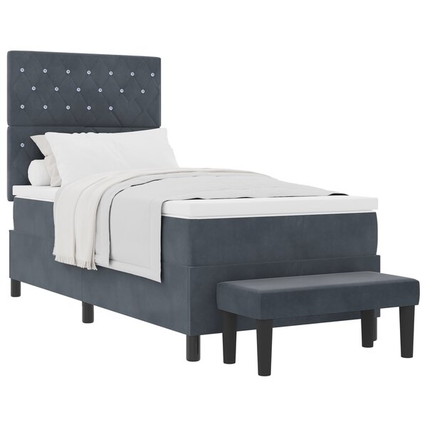 vidaXL Lit à Ressorts avec Matelas & Banc Gris Foncé 90x200 cm Velours
